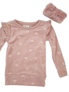 Nicole Miller Pajama Top w Headband Toddler Girls 2T Pink Velour Hearts